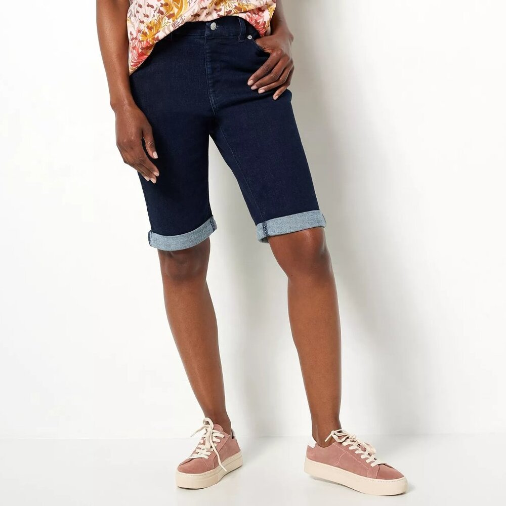 Denim & Co. Dark Blue Roll Cuff Jean Shorts Stretch Denim Women's Size 4